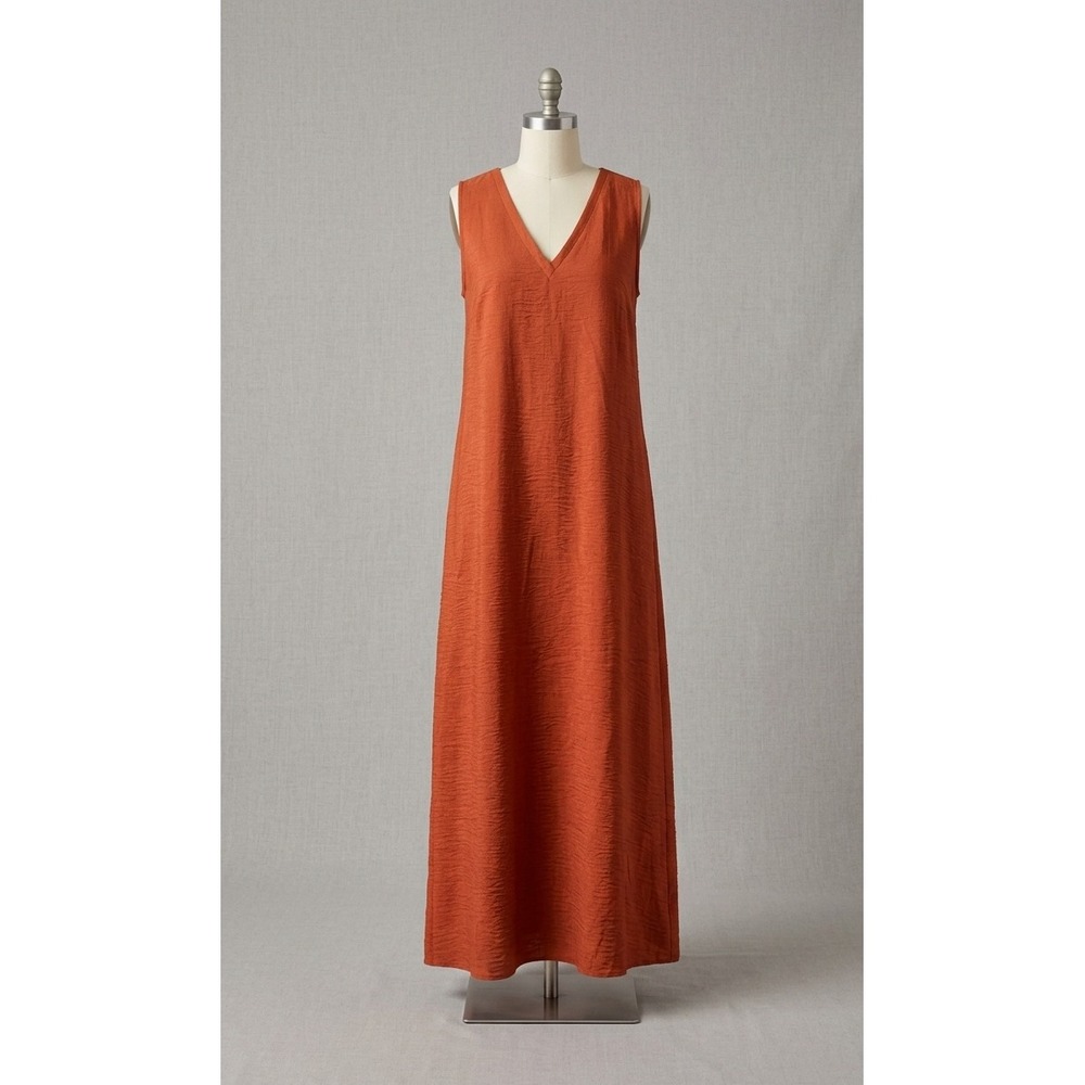 Plus 4X Rust Terracotta Textured Sleeveless Maxi Dress Minimalist Lagenlook